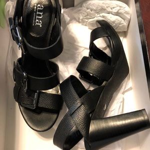 A.N.A. Morgen black leather heels.